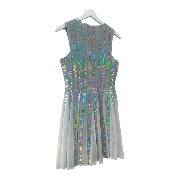 ASOS Silver Holographic Sleeveless Fit & Flare Party Dress Size 6 - Picture 8 of 13